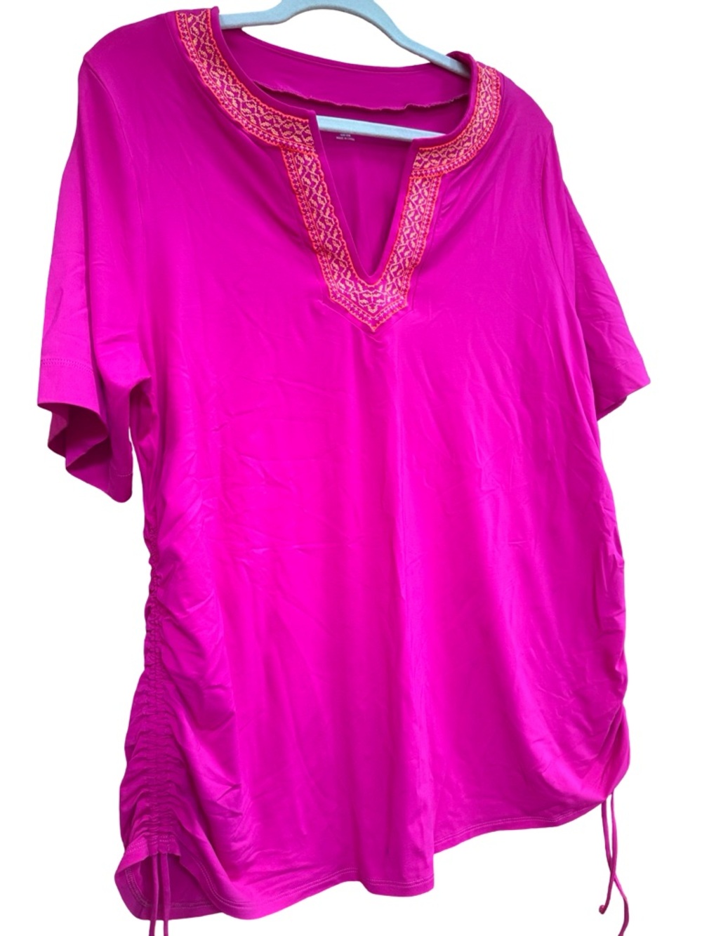Lands' End Women's swim top Embroidered V-Neck Tunic - Fuchsia Pink 1X